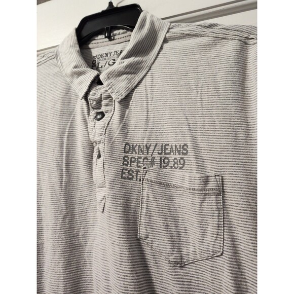 DKNY Men's Polo Large Collared Striped Gray Shirt Est 1989 NYC Soft Comfort - Picture 8 of 11